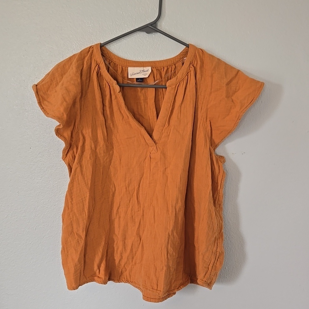 Universal Thread | Orange Flutter Sleeve Cotton Top Size Small